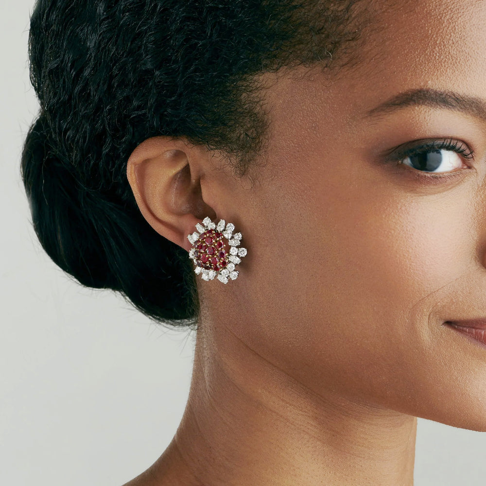 
                      
                        Macklowe Gallery Boucheron Paris Ruby and Diamond Flower Earrings
                      
                    