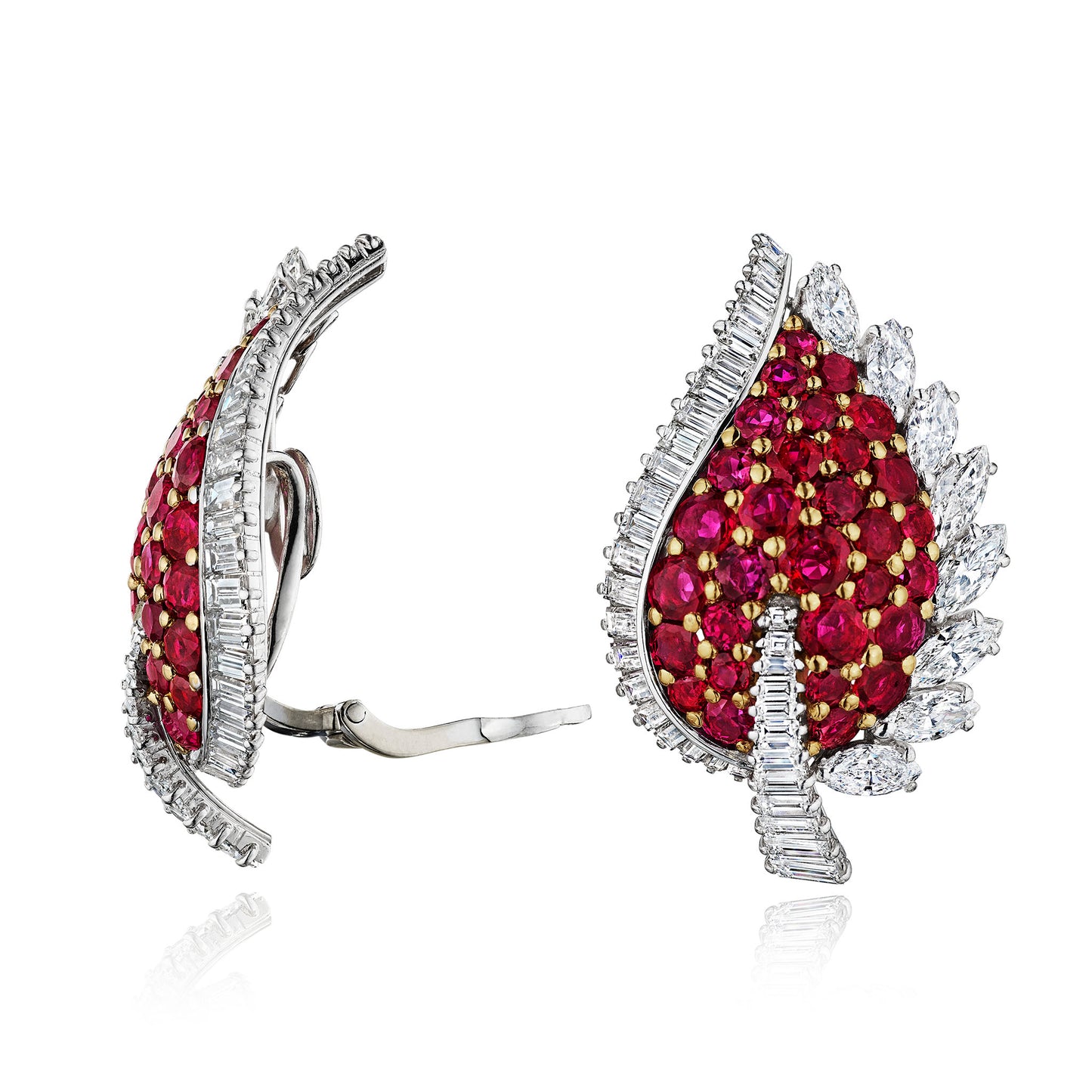 Macklowe Gallery French Mid-Century Ruby and Diamond Earrings