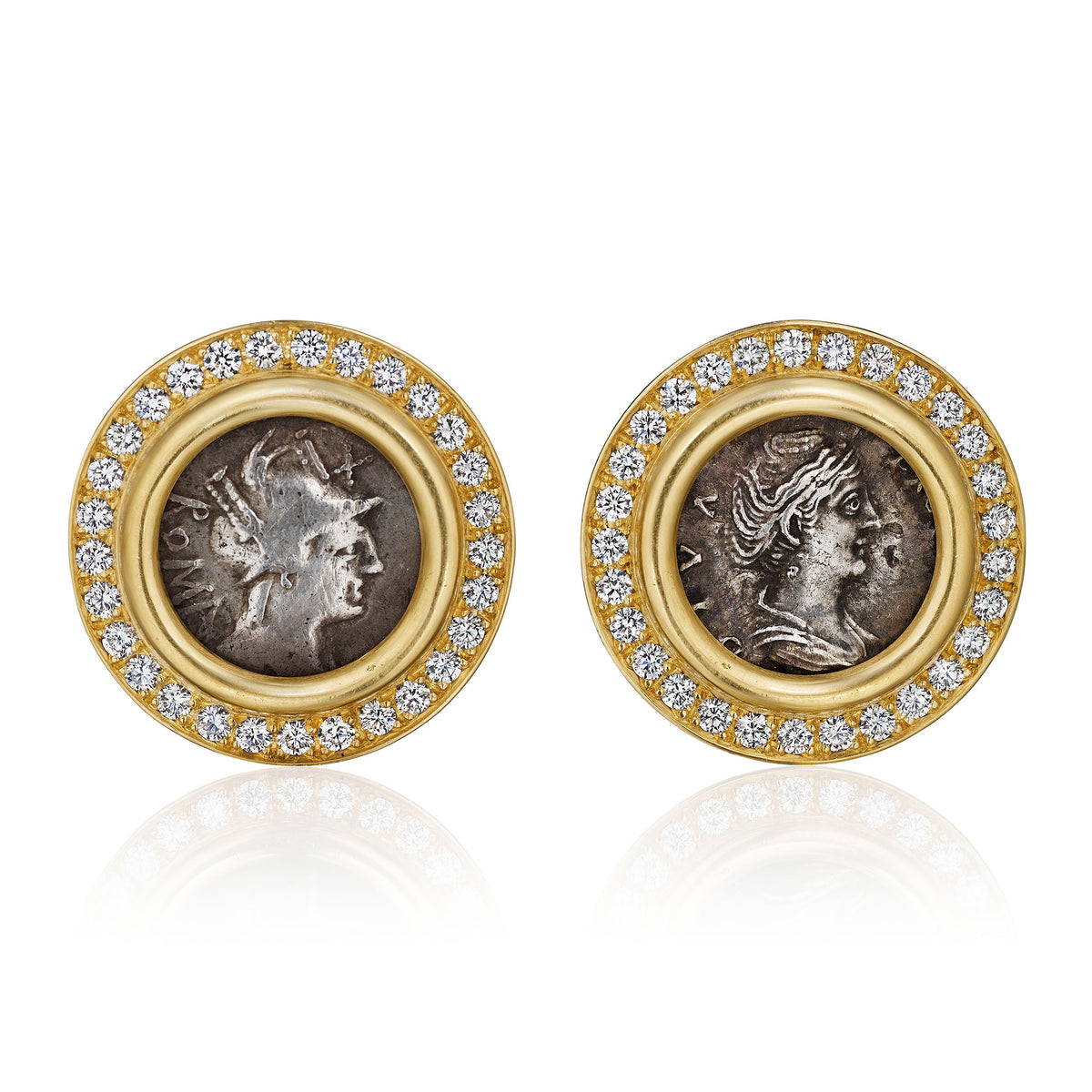 Macklowe Gallery Bulgari "Monete" Diamond and Silver Coin Earrings