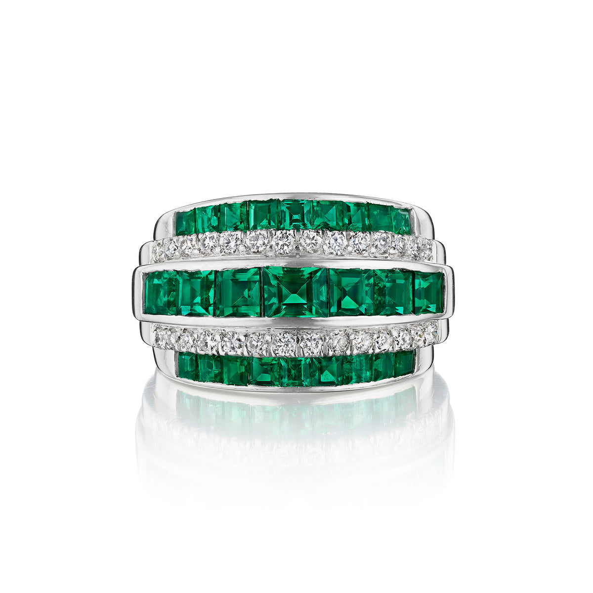 Macklowe Gallery Mid-Century Emerald and Diamond Ring
