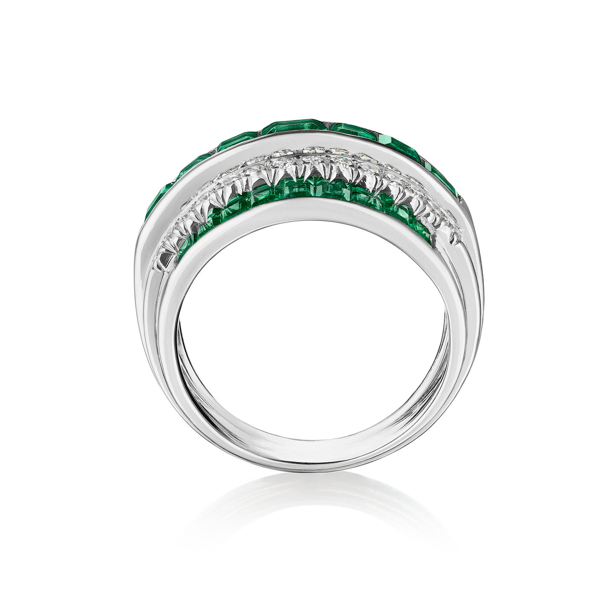 Macklowe Gallery Mid-Century Emerald and Diamond Ring