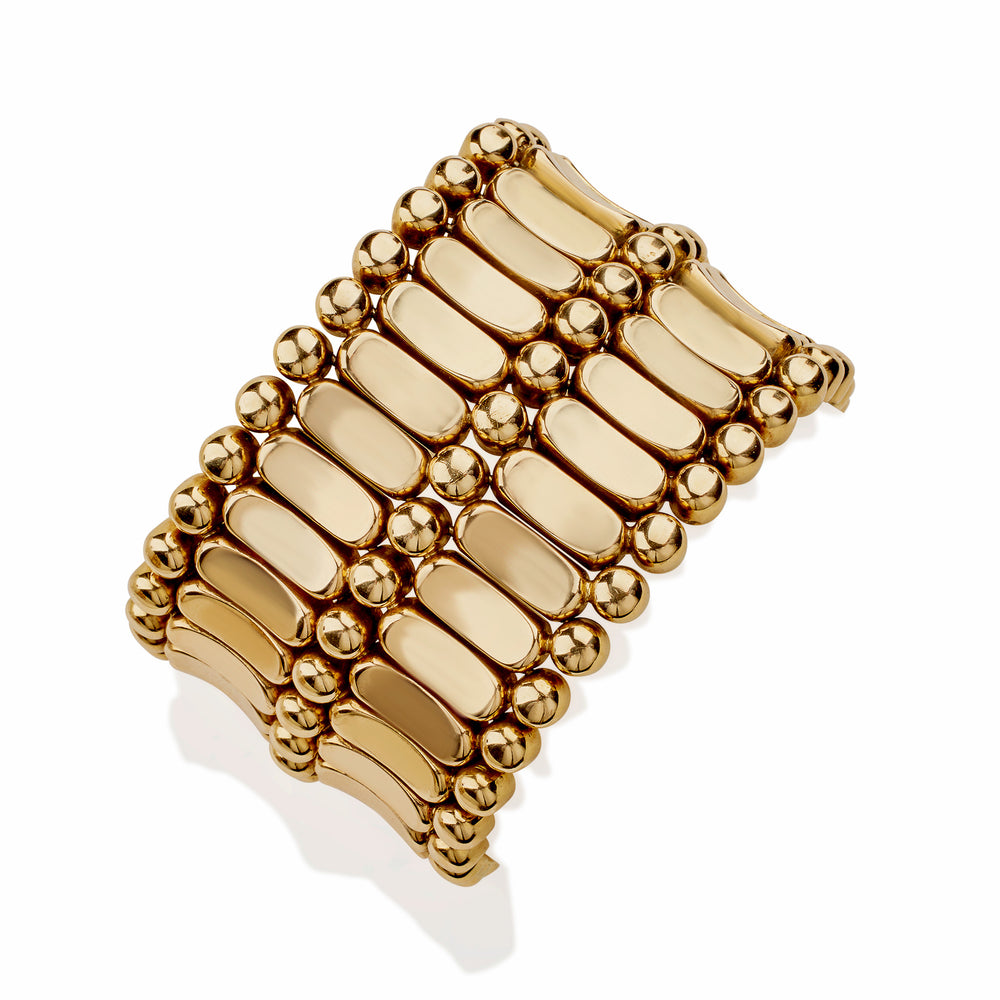 
                      
                        Macklowe Gallery Wide Retro Fancy Link 18K Gold Strap Bracelet
                      
                    