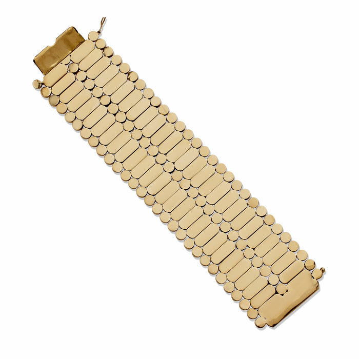 Macklowe Gallery Wide Retro Fancy Link 18K Gold Strap Bracelet