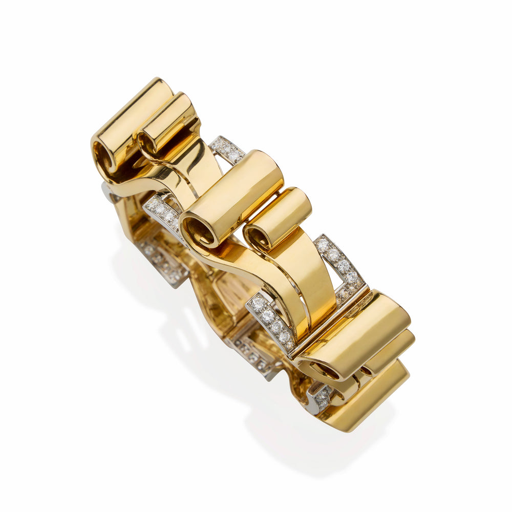 Macklowe Gallery Retro 18K Gold and Diamond Bracelet