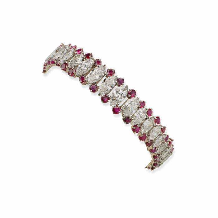 Macklowe Gallery Mid-20th Century Platinum, Diamond and Ruby Bracelet