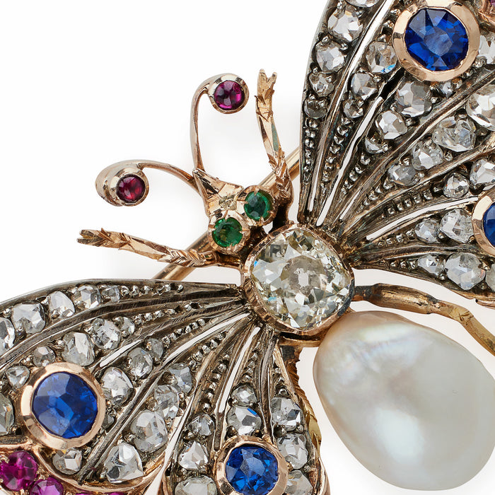 Macklowe Gallery Antique Diamond, Pearl and Gem-set Butterfly Brooch