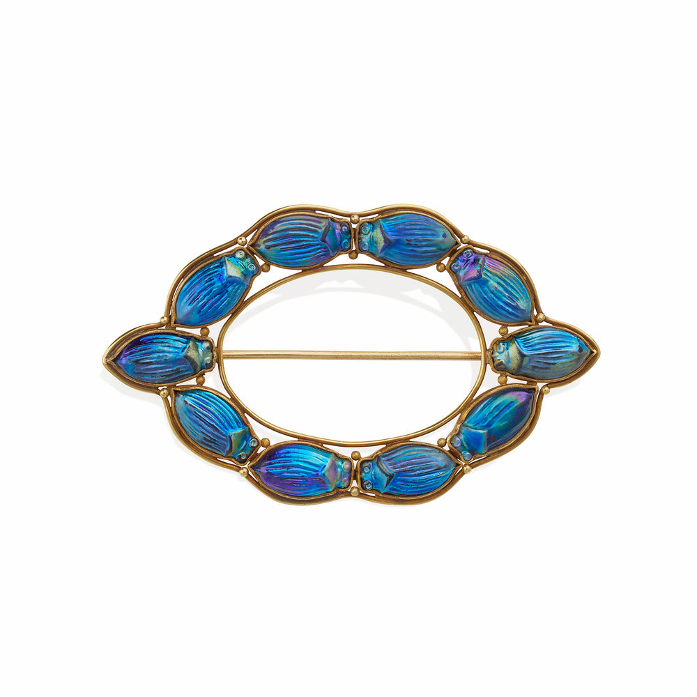 Macklowe Gallery Louis Tiffany at Tiffany & Co. Favrile Glass Scarab Brooch