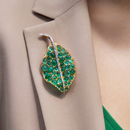 Macklowe Gallery Mario Buccellati Emerald Leaf Brooch