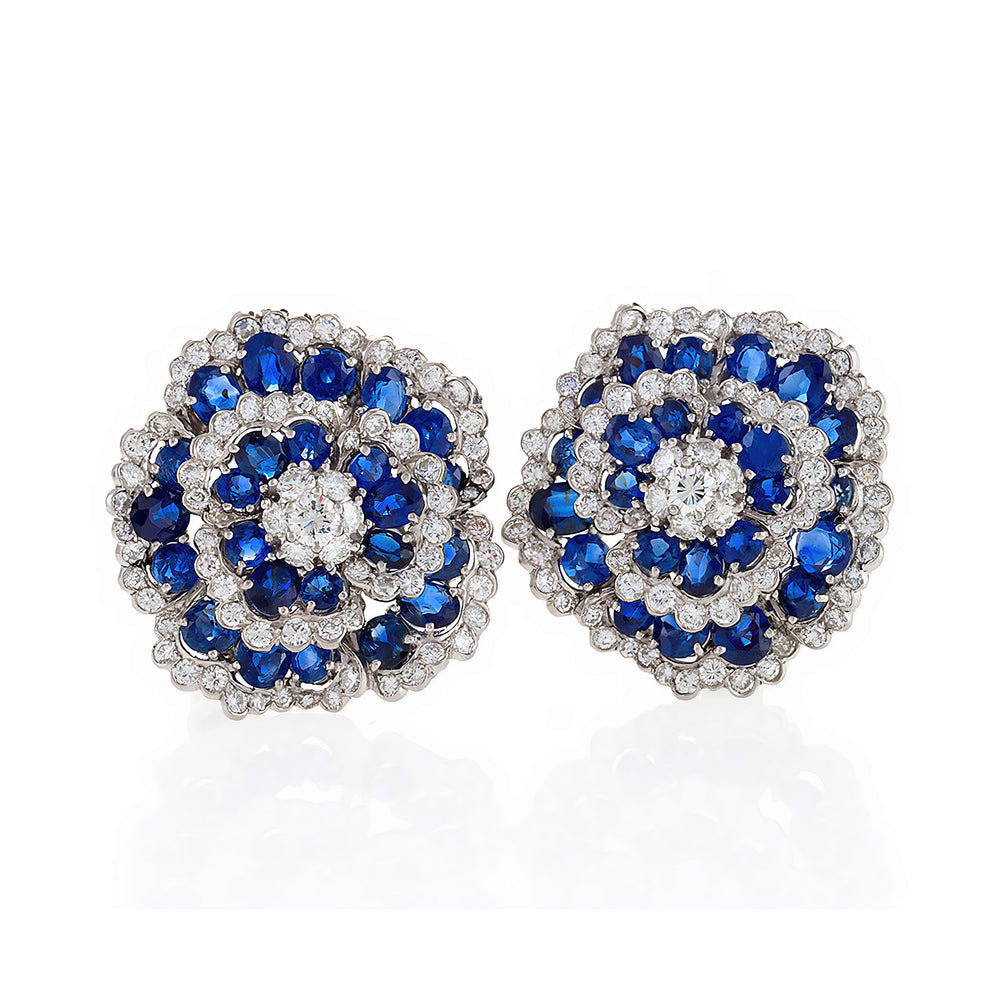 Macklowe Gallery Van Cleef & Arpels Sapphire and Diamond "Camellia" Earrings