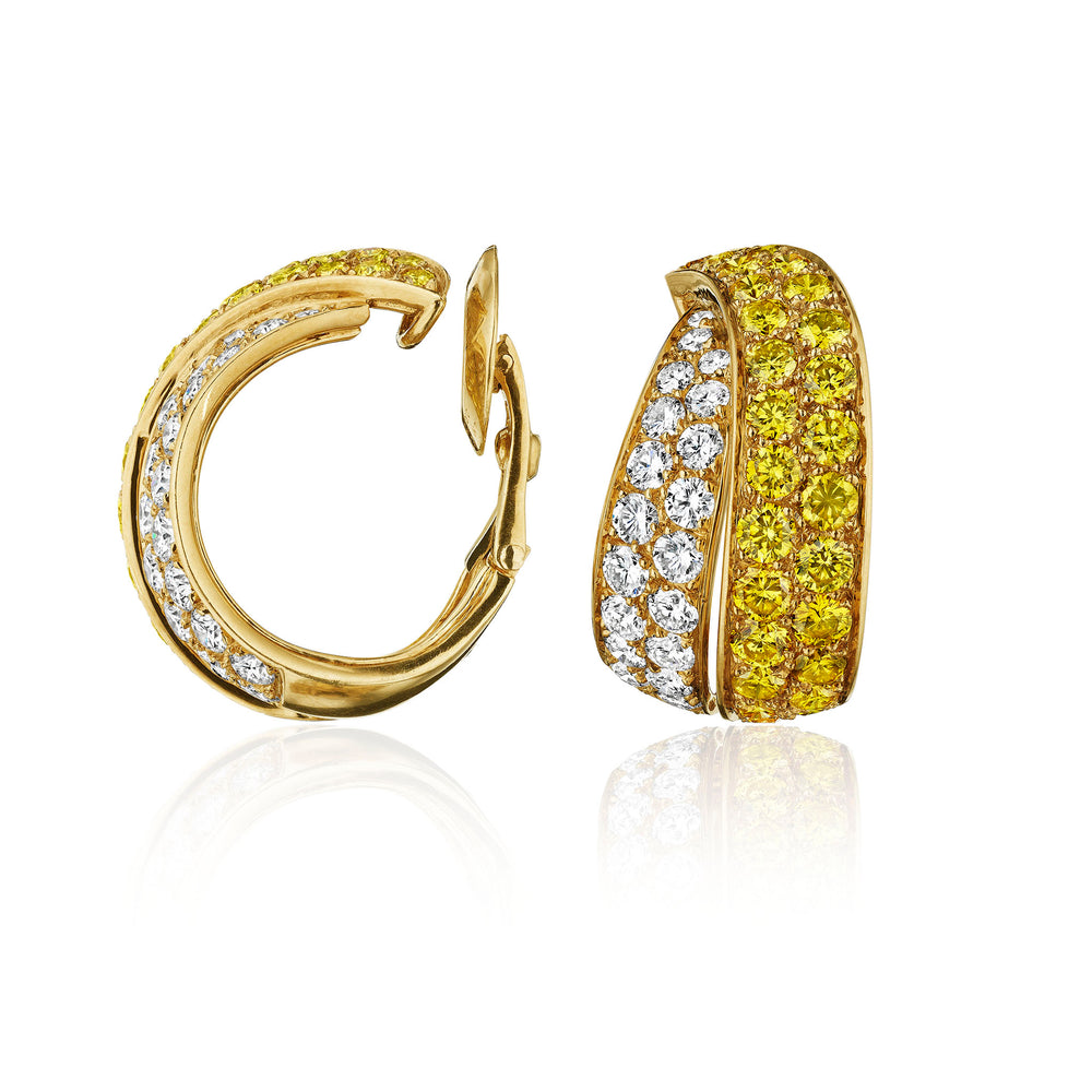 Macklowe Gallery Van Cleef & Arpels Fancy Yellow Diamond Hoop Earrings 
