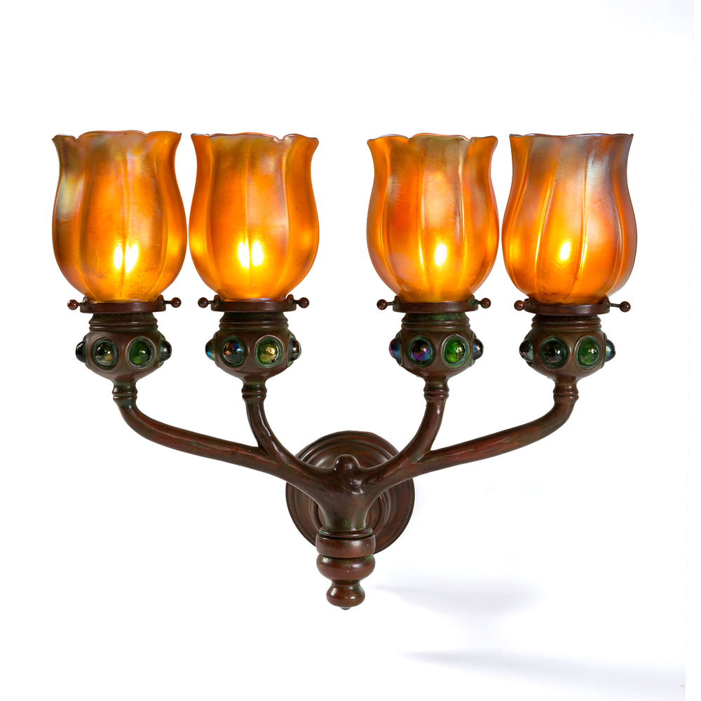 Macklowe Gallery Tiffany Studios New York Jeweled "Four-Light Tulip" Sconce 