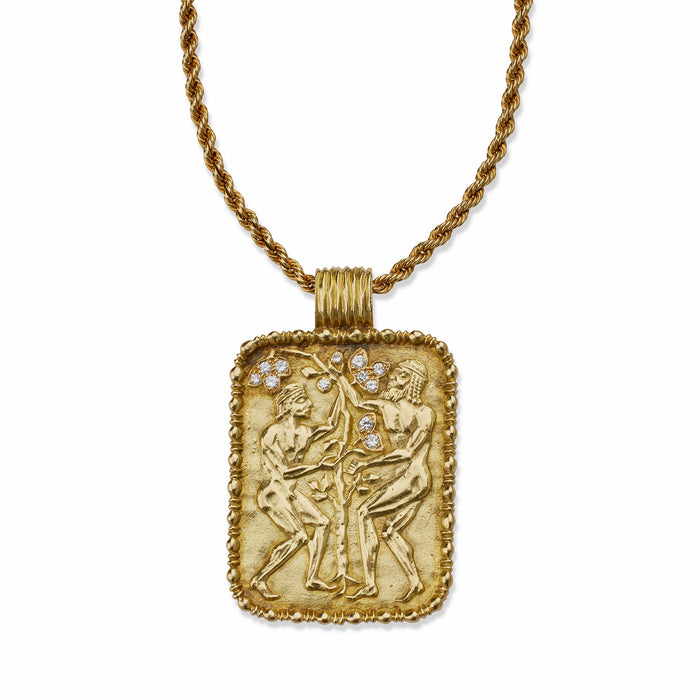 Macklowe Gallery Fred Paris 18K Gold and Diamond Gemini Pendant Necklace