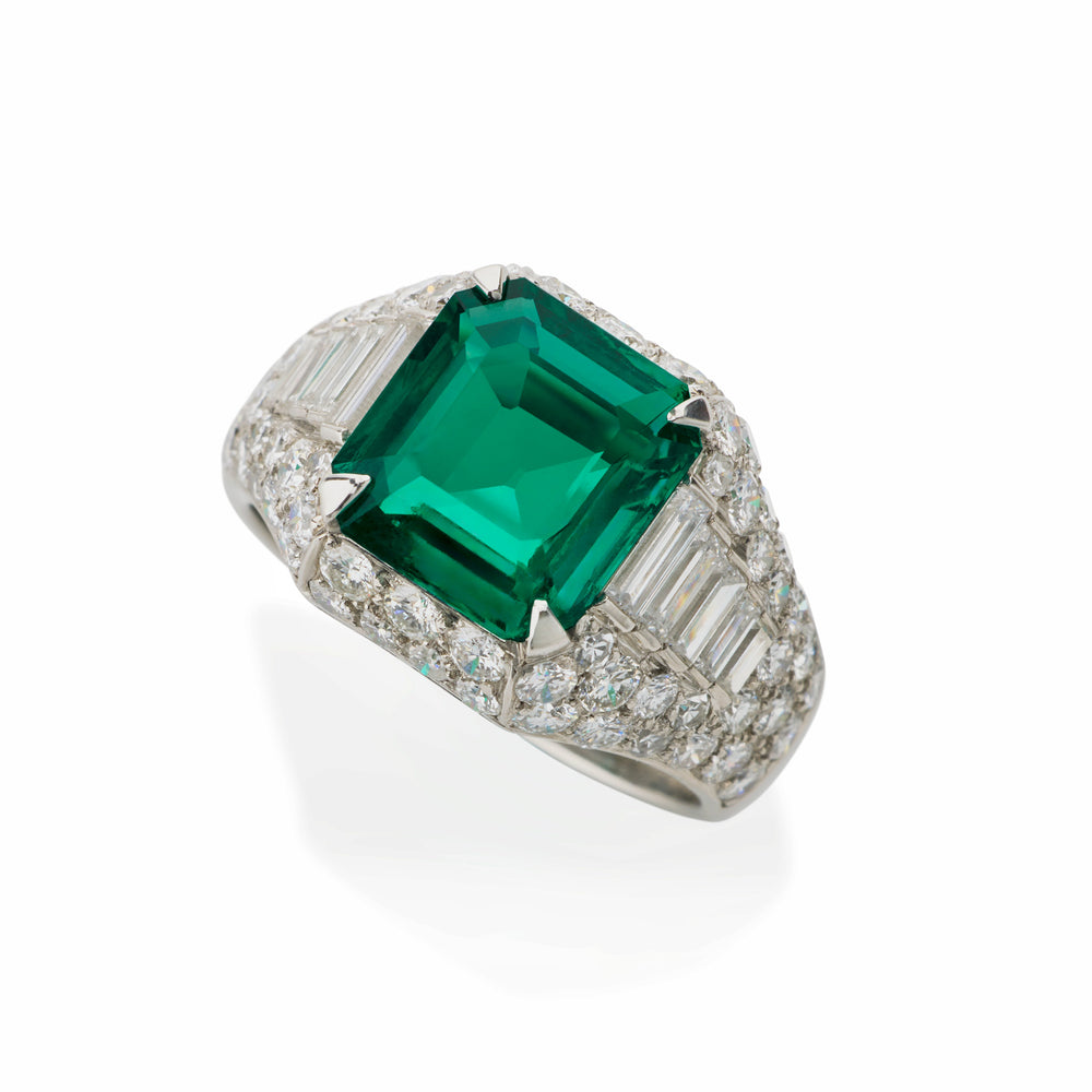 
                      
                        Macklowe Gallery Bulgari Emerald and Diamond "Trombino" Ring 
                      
                    