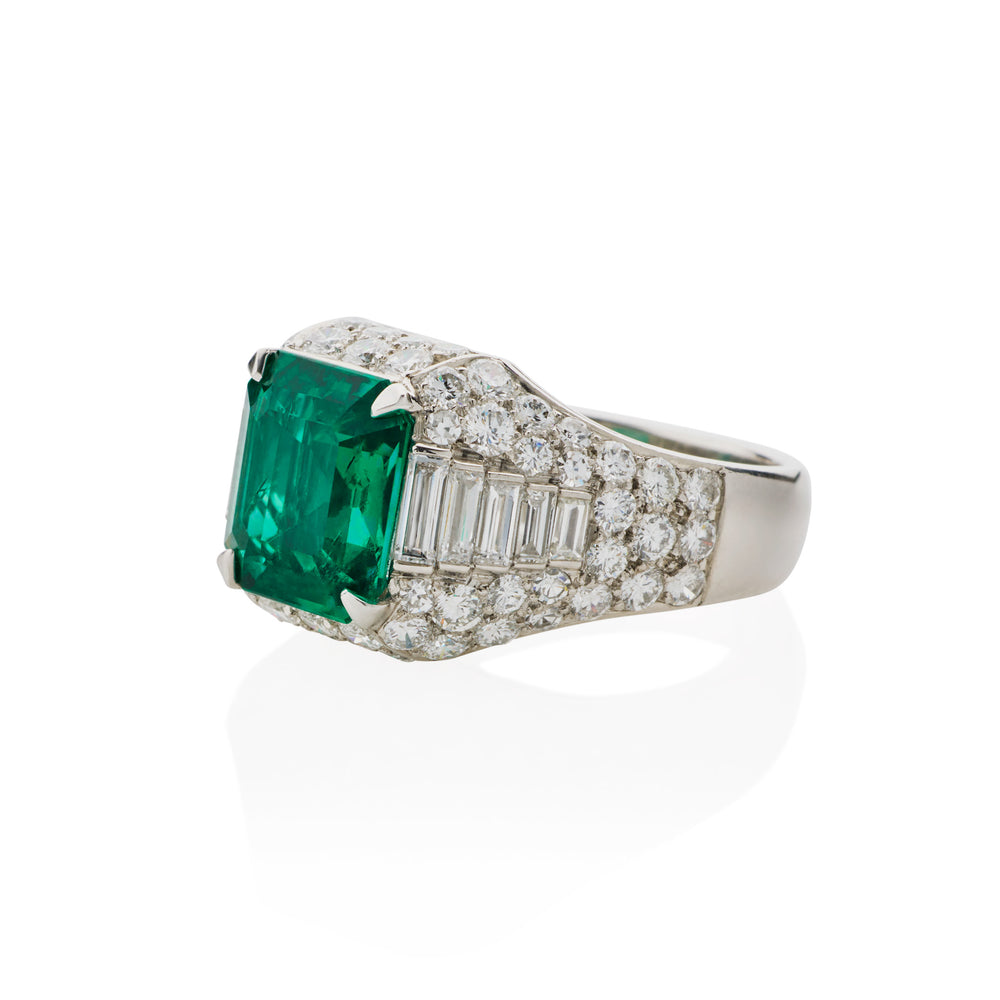 
                      
                        Macklowe Gallery Bulgari Emerald and Diamond "Trombino" Ring 
                      
                    