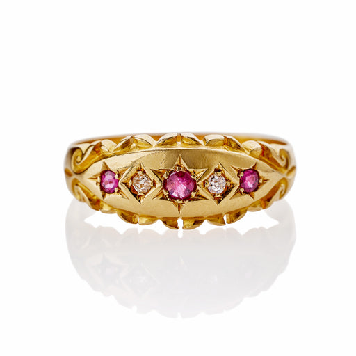 Macklowe Gallery English Antique Ruby and Diamond Five Stone Ring