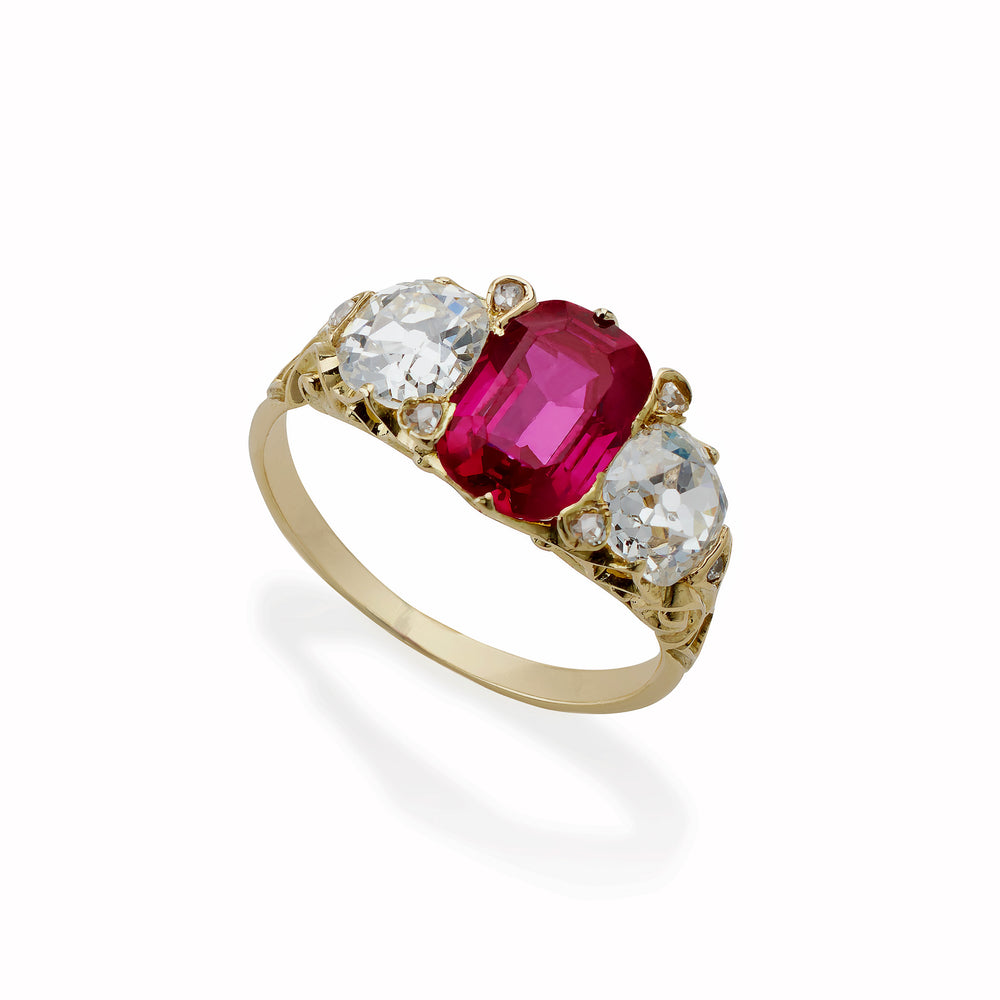 
                      
                        Macklowe Gallery Burmese Natural No Heat Ruby and Old Mine-cut Diamond Ring
                      
                    