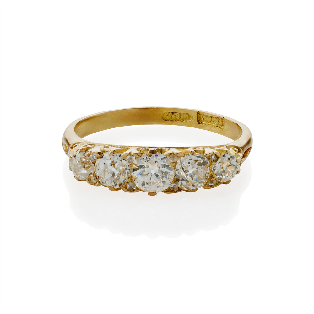 
                      
                        Macklowe Gallery Antique English 18K Gold and Five Stone Diamond Ring
                      
                    