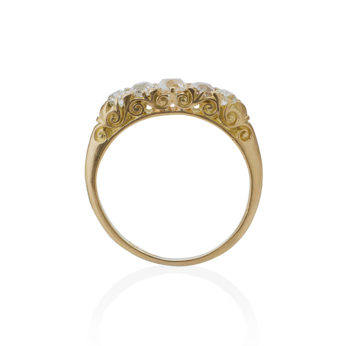 Macklowe Gallery Antique English 18K Gold and Five Stone Diamond Ring