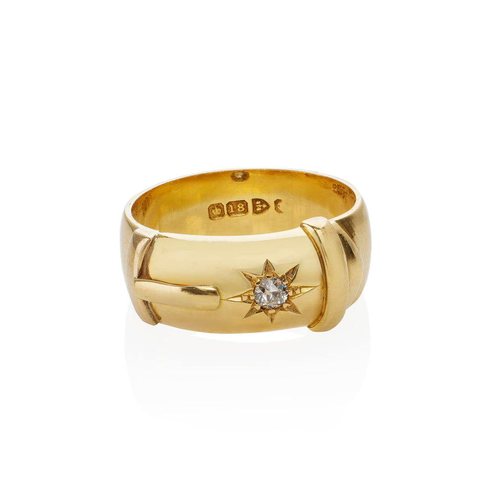 
                      
                        Macklowe Gallery Antique English 18K Gold and Diamond Buckle Ring
                      
                    