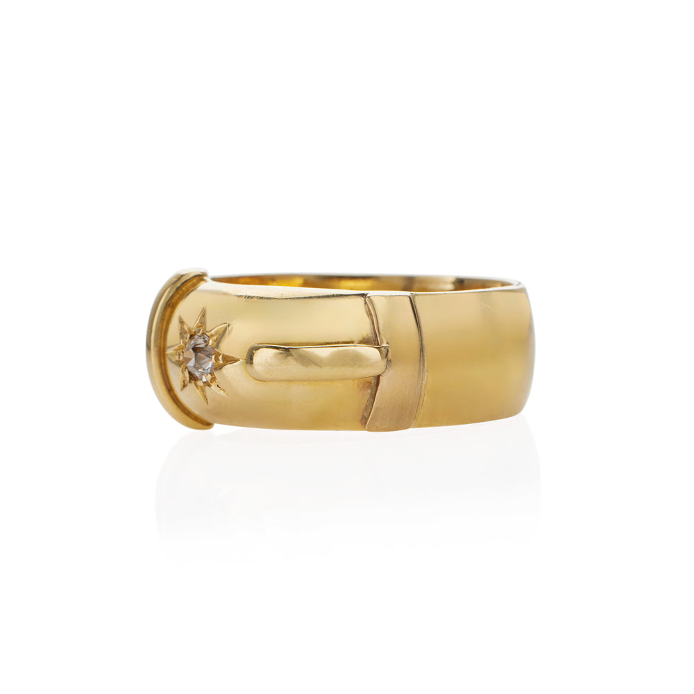 
                      
                        Macklowe Gallery Antique English 18K Gold and Diamond Buckle Ring
                      
                    