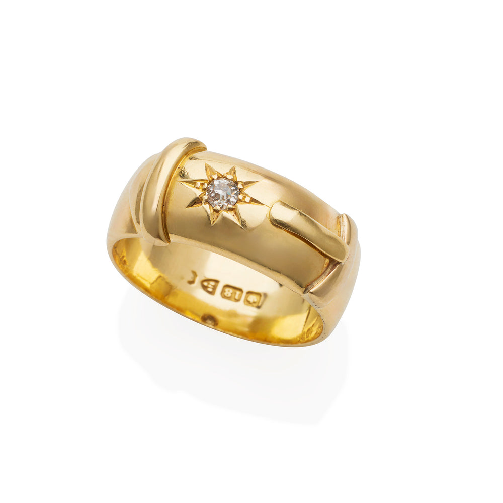 
                      
                        Macklowe Gallery Antique English 18K Gold and Diamond Buckle Ring
                      
                    