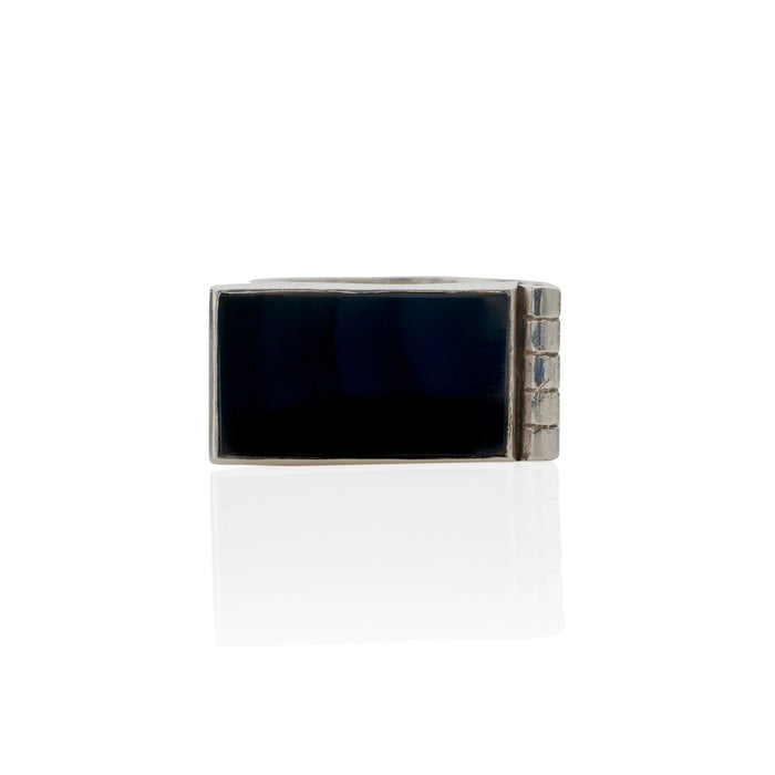 Macklowe Gallery Jean Després Modernist Silver and Onyx "Bijoux Moteurs" Ring