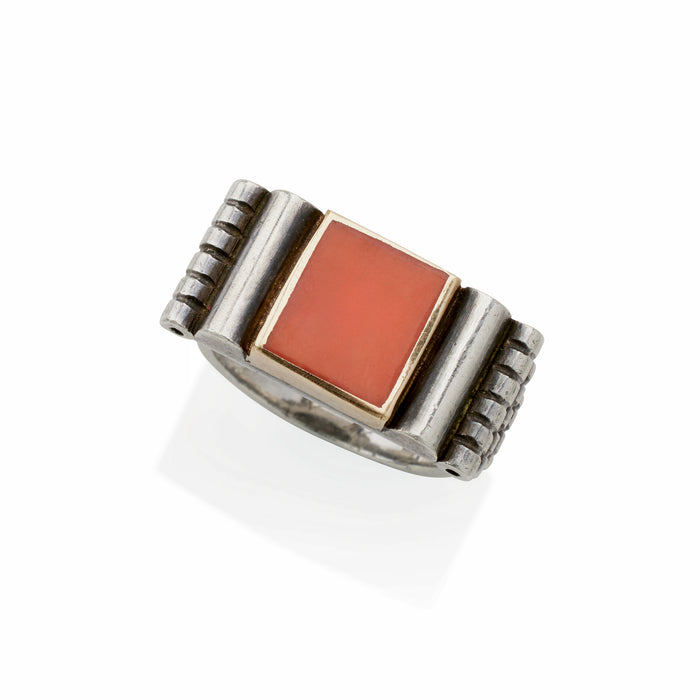 Macklowe Gallery Jean Després Silver and Coral Ring