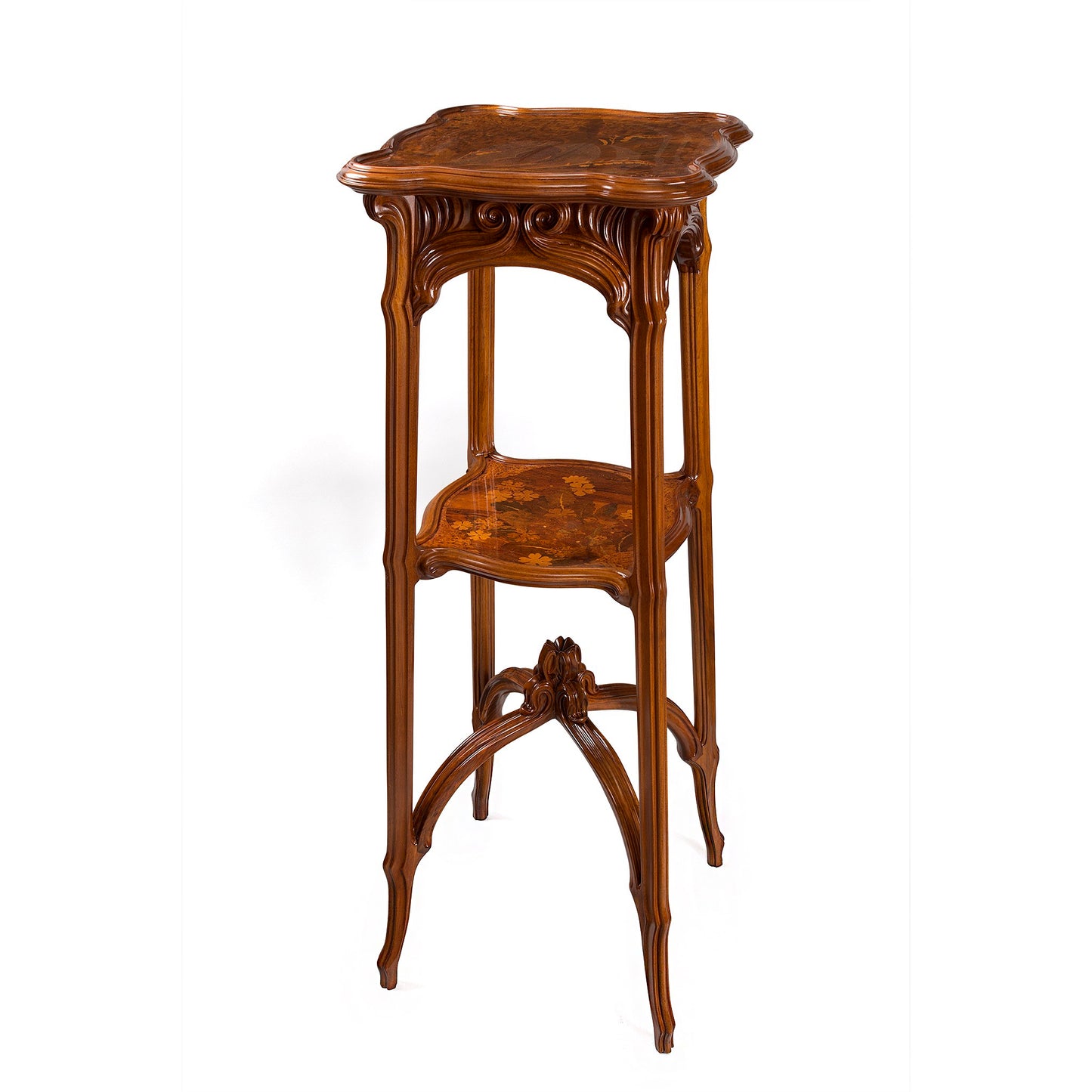 Macklowe Gallery Émile Gallé Carved French Walnut and Fruitwood Marquetry Pedestal
