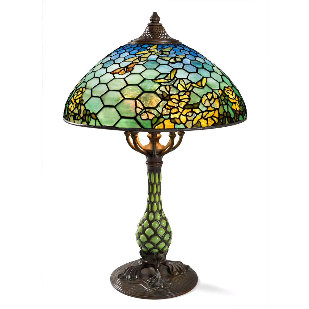 
                      
                        Macklowe Gallery Tiffany Studios New York "Butterfly & Yellow Rose" Table Lamp
                      
                    