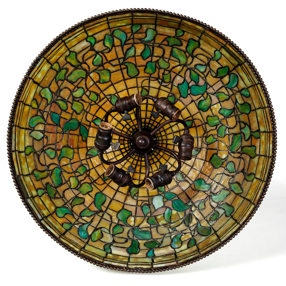 
                      
                        Macklowe Gallery A Tiffany Studios New York "Swirling Leaf Geometric" Chandelier. 
                      
                    