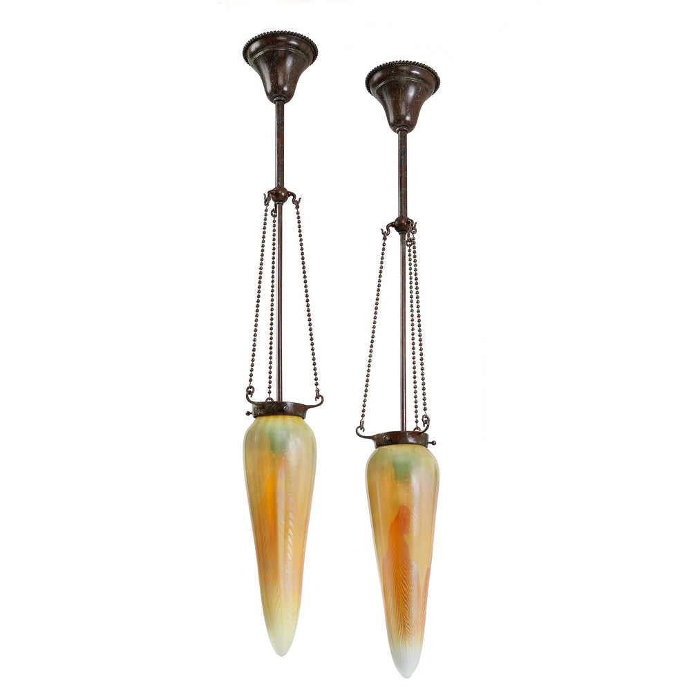 Macklowe Gallery Tiffany Studios New York Pair of Stalactite Chandeliers