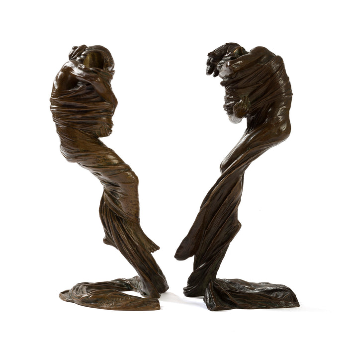 Macklowe Gallery Gustav Gurschner “Personification of the Wind” Pair of Candlesticks