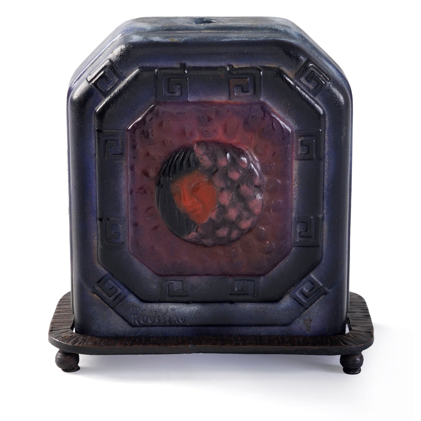 Macklowe Gallery Gabriel Argy-Rouseau Pâte de Verre "Visages en Medallion" Night Light
