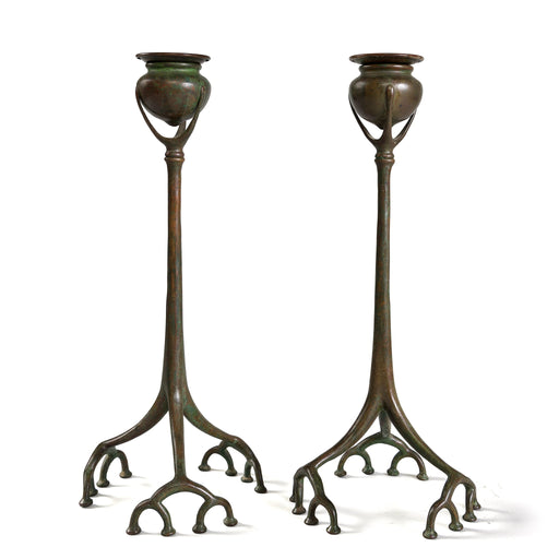 Macklowe Gallery Tiffany Studios New York Pair of "Root" Candlesticks