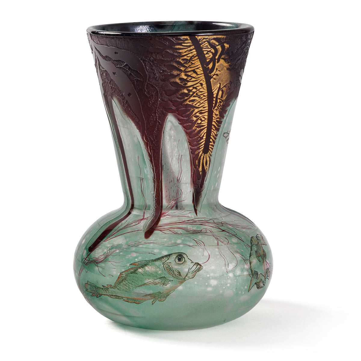 Macklowe Gallery Daum Nancy "Algues et Poissons" Enamel and Cameo Glass Vase