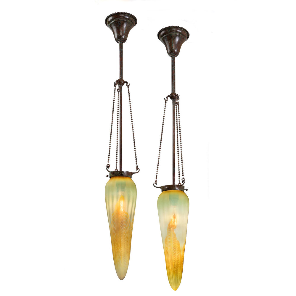 Macklowe Gallery Tiffany Studios New York Pair of Stalactite Chandeliers