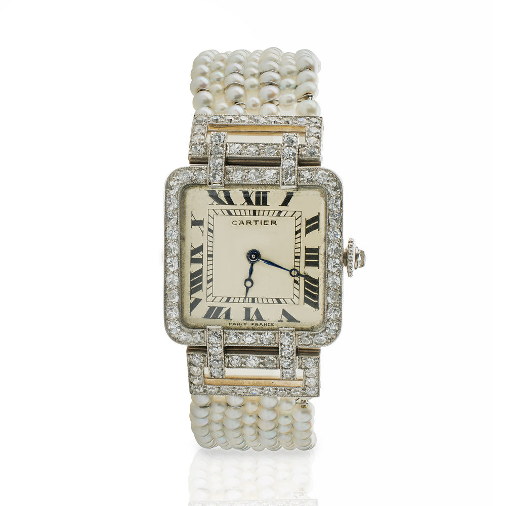 Macklowe Gallery Cartier Paris and Edmond Jaeger Seed Pearl and Diamond Wristwatch