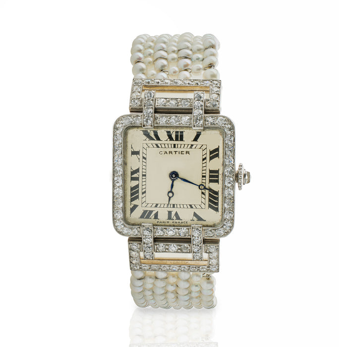 Macklowe Gallery Cartier Paris and Edmond Jaeger Seed Pearl and Diamond Wristwatch