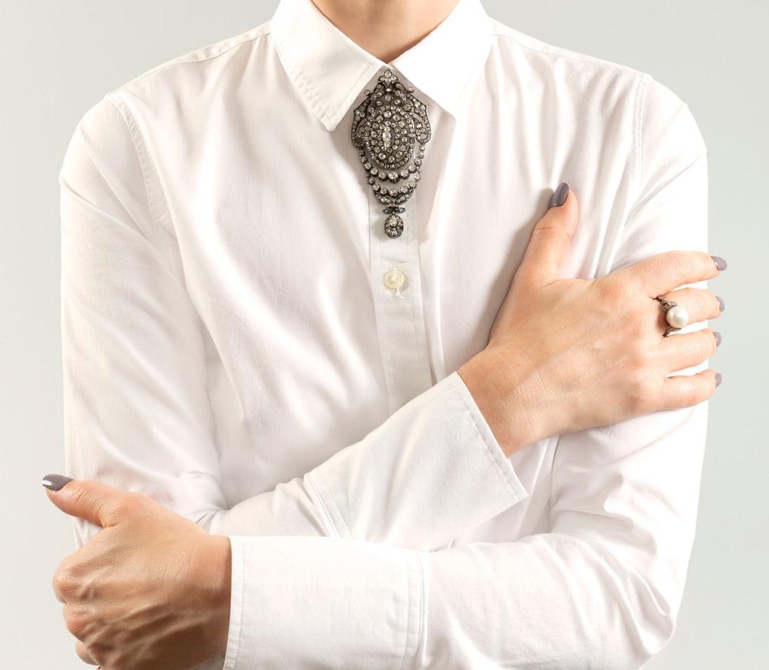 Macklowe Gallery Silver-Topped Gold and Diamond Pendant Brooch
