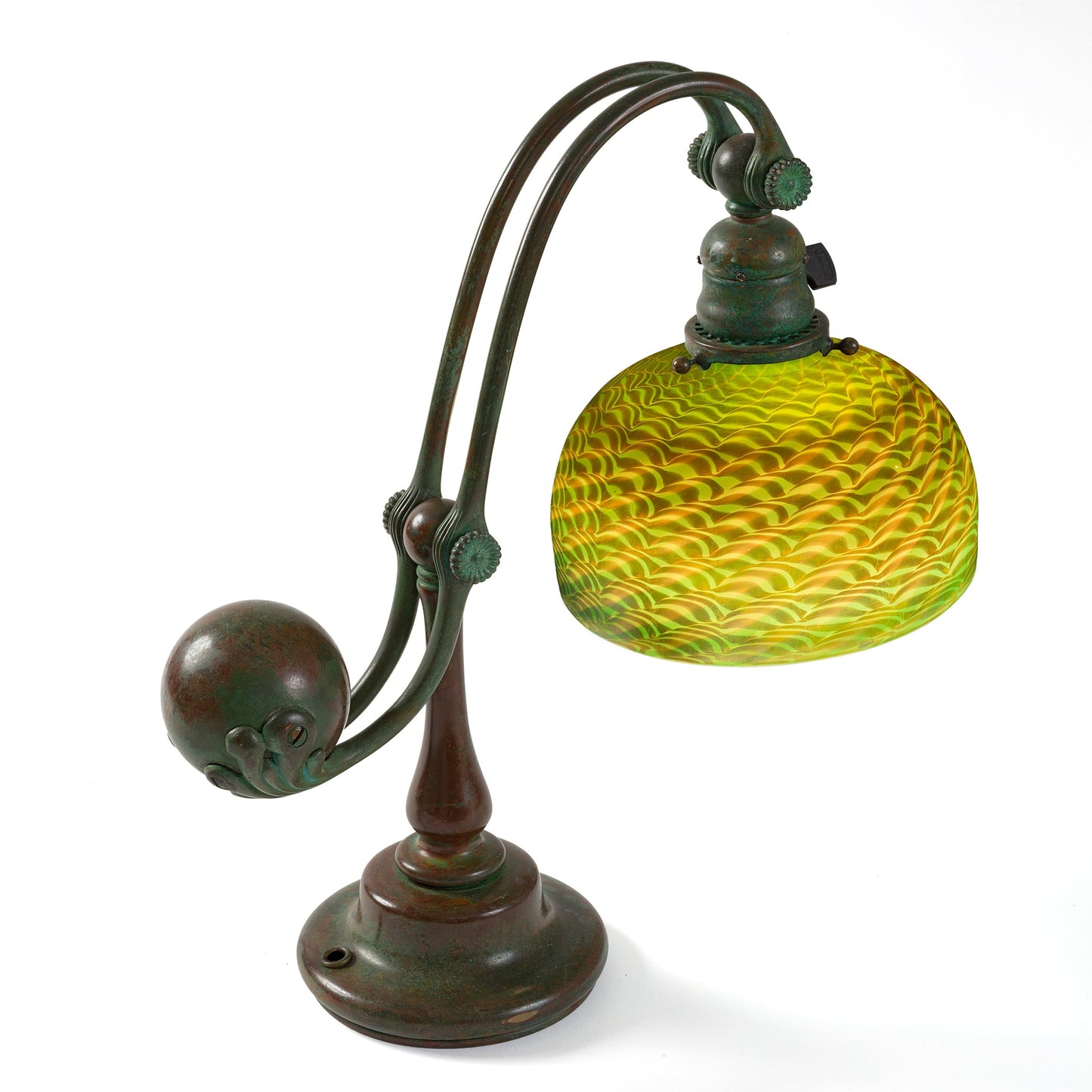 Macklowe Gallery Tiffany Studios New York "Counter Balance" Damascene Favrile Glass Lamp