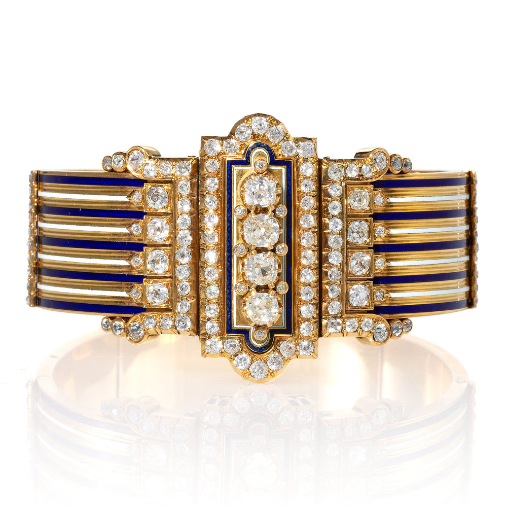 
                      
                        Macklowe Gallery French Diamond and Enamel “Jarretière” Bangle Bracelet
                      
                    