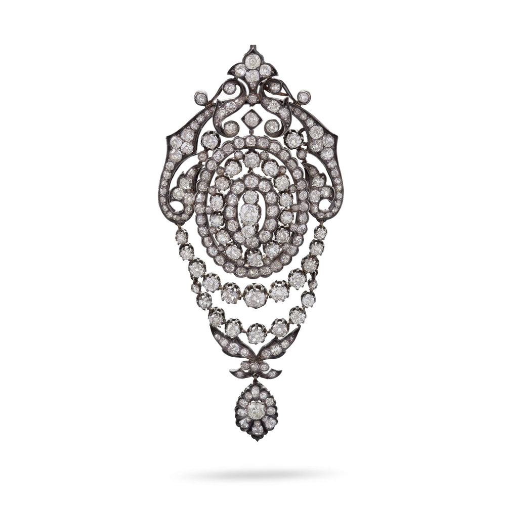 Macklowe Gallery Silver-Topped Gold and Diamond Pendant Brooch
