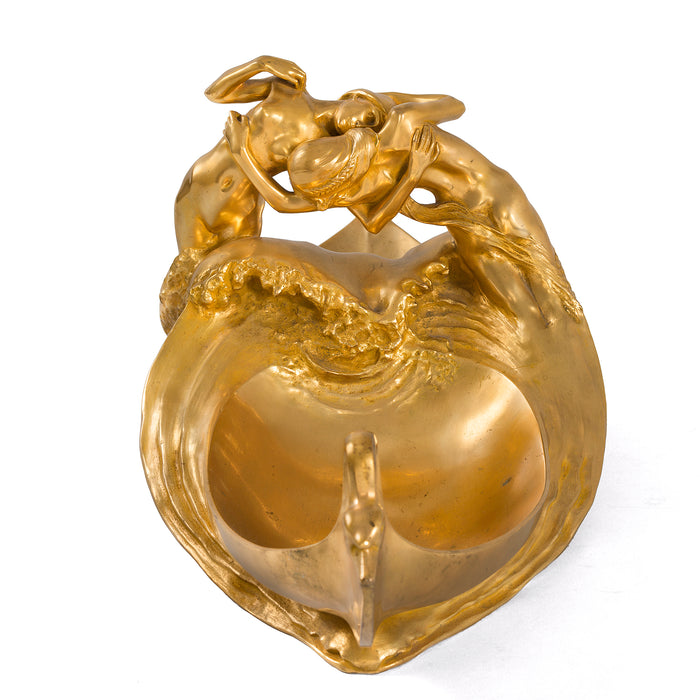 Max Blondat Gilt Bronze "An Embrace" Figural Vide-Poche Dish