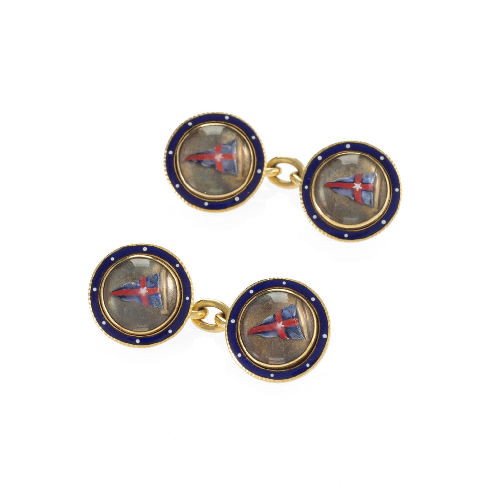 
                      
                        Macklowe Gallery Benzie of Cowes New York Yacht Club Rock Crystal and Enamel Cuff Links
                      
                    