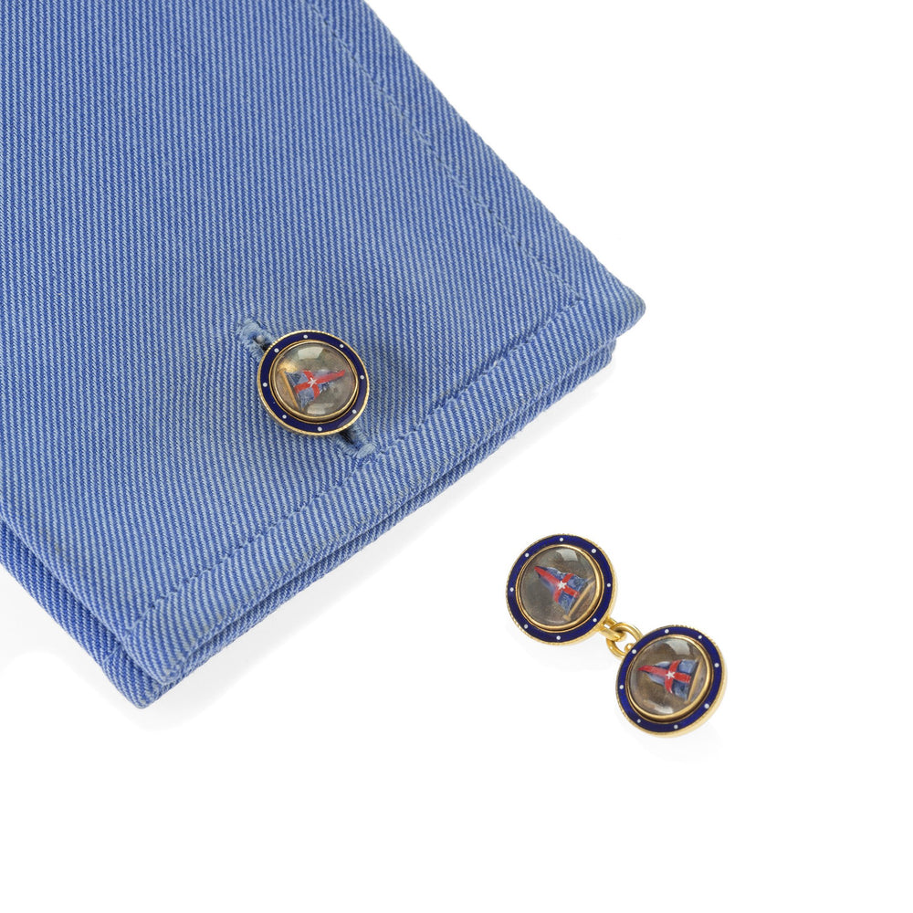 
                      
                        Macklowe Gallery Benzie of Cowes New York Yacht Club Rock Crystal and Enamel Cuff Links
                      
                    