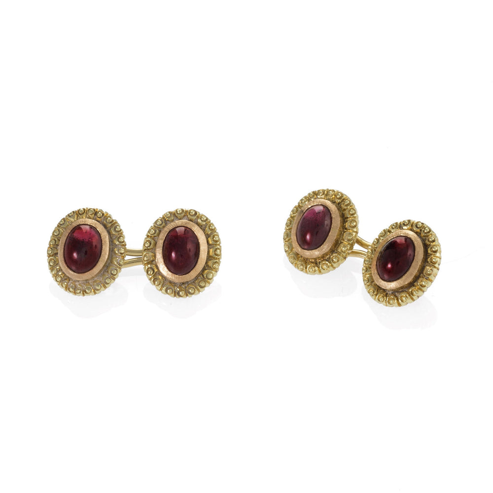 Macklowe Gallery Bi-color Gold and Cabochon Garnet Cuff Links