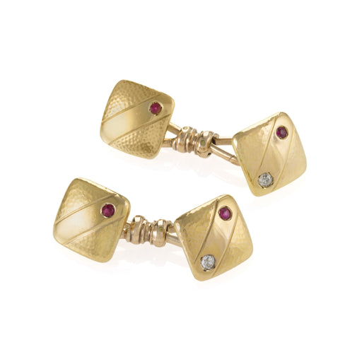 Macklowe Gallery Ruby and Diamond Gold Square Cuff Links