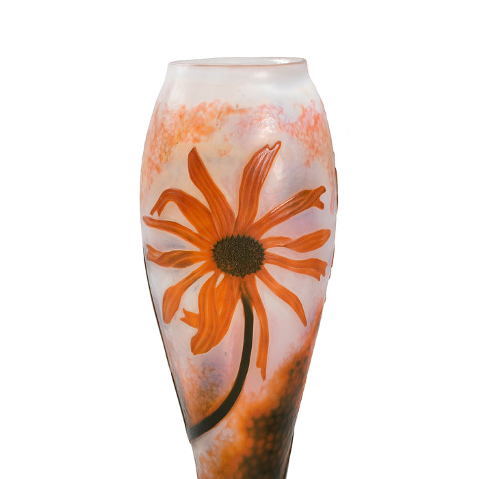 Daum Nancy Coneflower Cameo Glass Vase