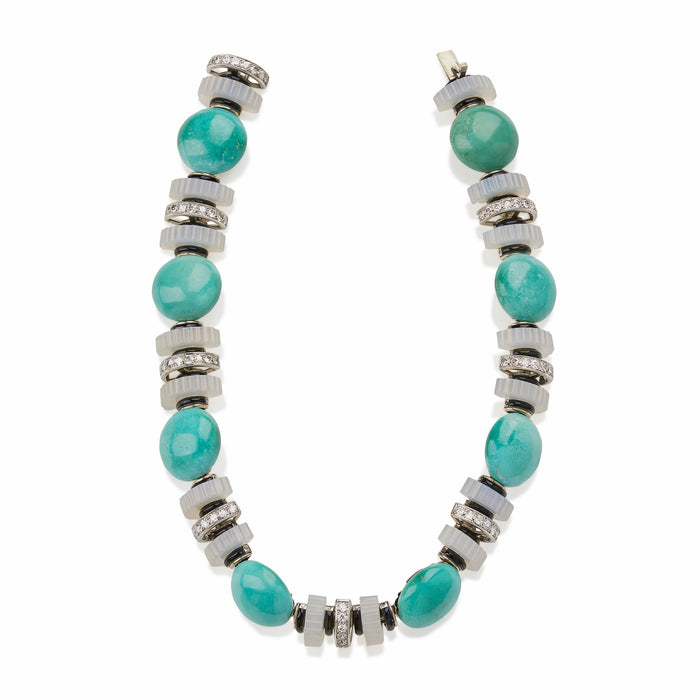 Macklowe Gallery Mauboussin Turquoise, Chalcedony and Diamond Necklace