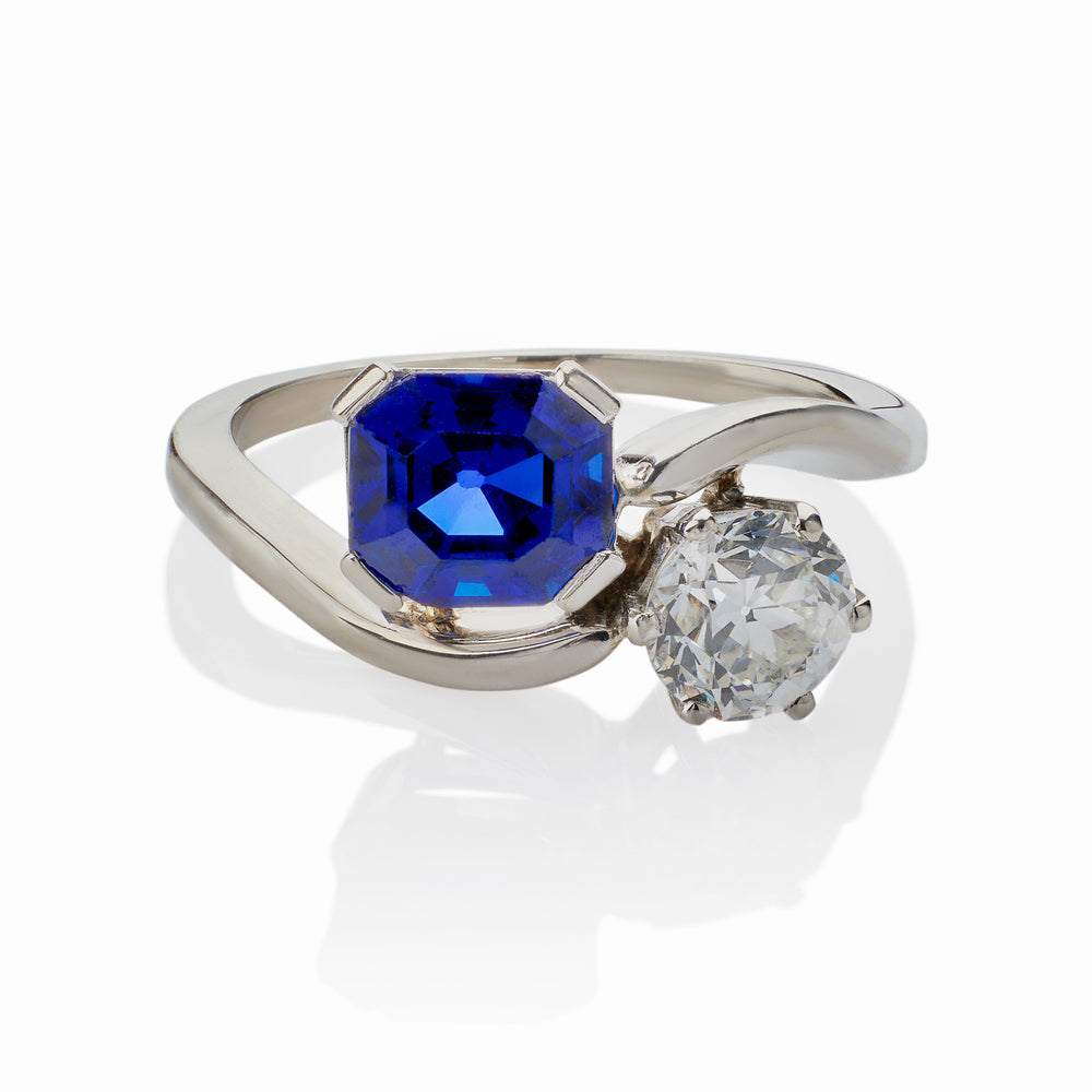 
                      
                        Macklowe Gallery "Toi et Moi" Untreated Burma Sapphire and Diamond Ring
                      
                    